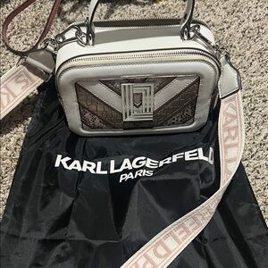 Karl Lagerfeld White and Brown Crossbody Bag
